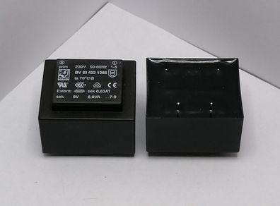 Printtrafo BVEI4221285 Hahn 6VA Primär 230V Sekundär 9V 667mA