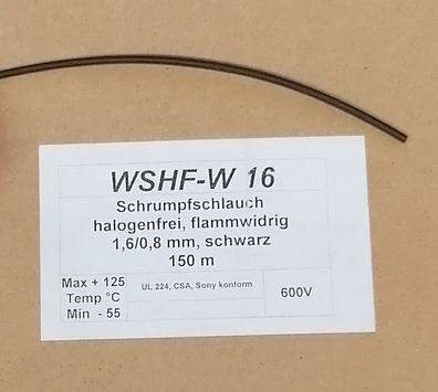 10 Stk Woer WSHF-W16 Schrumpfschlauch 1,6/0,8mm 2:1 halogenfrei/flammwidrig schwarz 6