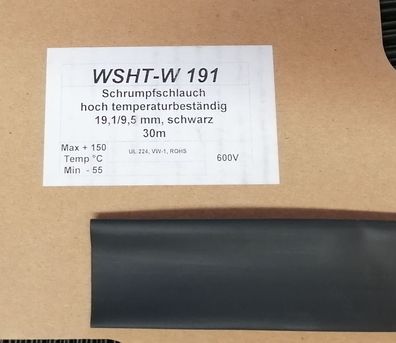 Woer WSHT-W191 Schrumpfschlauch 19,1/9,5mm 2:1 hoch Temperatur beständig schwarz 600V