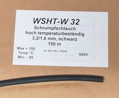 2 Stk Woer WSHT-W32 Schrumpfschlauch 3,2/1,6mm 2:1 hoch Temperatur beständig schwarz
