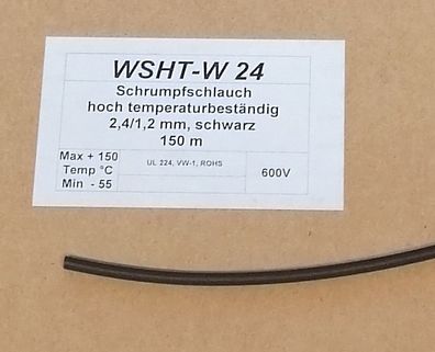 5 Stk Woer WSHT-W24 Schrumpfschlauch 2,4/1,2mm 2:1 hoch Temperatur beständig schwarz