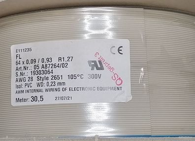 Flachkabel/Flachbandkabel 05 A87264/02 64-adrig AWG28 64x0,09/0,93 R1,27 grau (Meterw