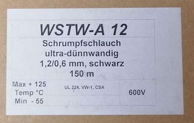 5 Stk Hongshang WSTW-A12 Schrumpfschlauch 1,2/0,6mm 2:1 ultra dénnwandig schwarz 300V