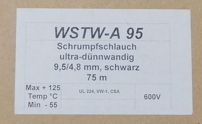Hongshang WSTW-A95 Schrumpfschlauch 9,5/4,8mm 2:1 ultra dénnwandig schwarz 300V