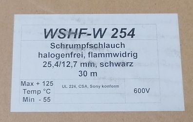 Woer WSHF-W254 Schrumpfschlauch 25,4/12,7mm 2:1 halogenfrei/flammwidrig schwarz 600V