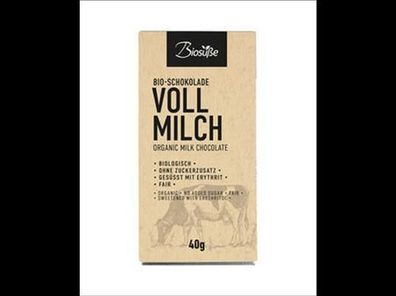 Biosüße 3x Biosüße Bio-Schokolade Vollmilch Tafel 40g 40g