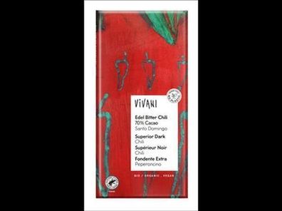 Vivani 6x Edel Bitter Chili Schokolade 70% Cacao Santo Domingo 100g
