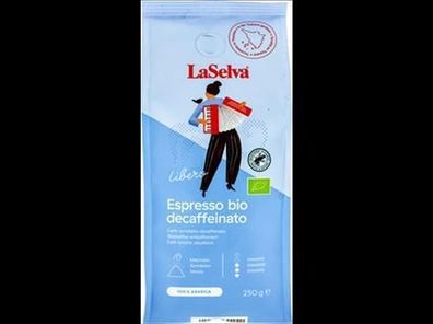 LaSelva 6x Espresso "Libero" - Röstkaffee gemahlen, entkoffeiniert 250g