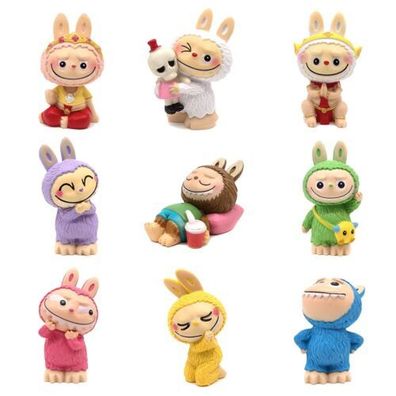 9 Stück Labubu die Monster Figur Labubu Macaron Modell Spielzeug Tortenaufleg