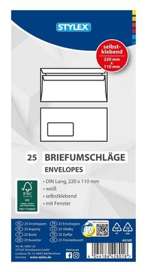 Briefumschläge, DIN Lang, mit Fenster, selbstklebend [Stylex 42801]