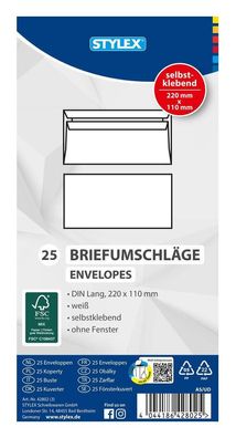 Briefumschläge, DIN Lang, ohne Fenster, selbstklebend [Stylex 42802]