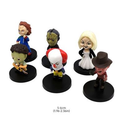 6PCS Freddy Jason Chucky Good Guy Clown Action Figur Horror Toy Cake Topper Set