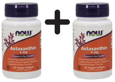 2 x NOW Foods Astaxanthin, 4mg - 60 veggie softgels