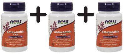3 x NOW Foods Astaxanthin, 4mg - 60 veggie softgels