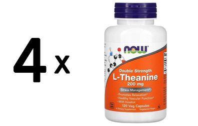 4 x NOW Foods L-Theanine, 200mg with Inositol - 120 vcaps