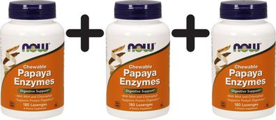 3 x NOW Foods Papaya Enzyme, Chewable - 180 lozenges