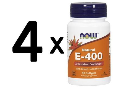 4 x NOW Foods Vitamin E-400, Natural (Mixed Tocopherols) - 50 softgels