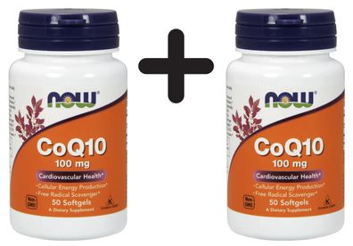 2 x NOW Foods CoQ10, 100mg with vitamin E - 50 softgels