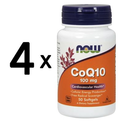 4 x NOW Foods CoQ10, 100mg with vitamin E - 50 softgels