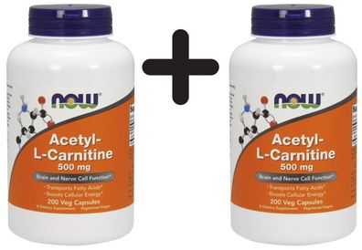 2 x NOW Foods Acetyl L-Carnitine, 500mg - 200 vcaps