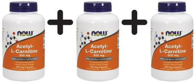3 x NOW Foods Acetyl L-Carnitine, 500mg - 200 vcaps