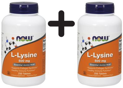 2 x NOW Foods L-Lysine, 1000mg - 250 tabs