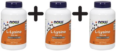 3 x NOW Foods L-Lysine, 1000mg - 250 tabs