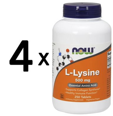 4 x NOW Foods L-Lysine, 1000mg - 250 tabs