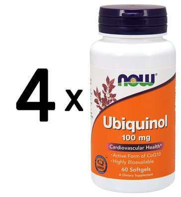 4 x NOW Foods Ubiquinol, 100mg - 60 softgels
