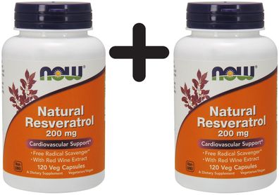 2 x NOW Foods Natural Resveratrol, 200mg with Red Wine Extract - 120 vcaps