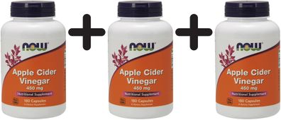 3 x NOW Foods Apple Cider Vinegar, 450mg - 180 caps