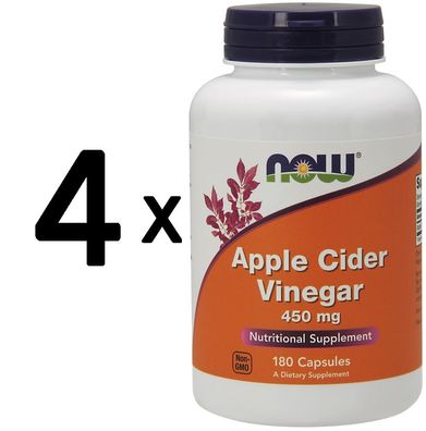 4 x NOW Foods Apple Cider Vinegar, 450mg - 180 caps