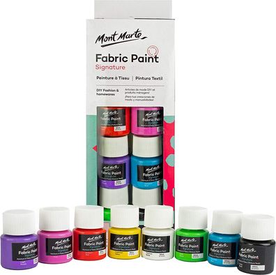 Mont Marte -Textilfarben Set - 8x20ml leuchtende Farben, waschfest & intensiv deckend