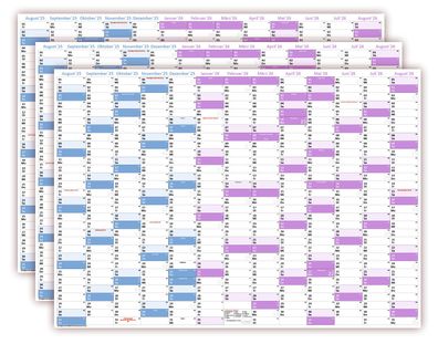 3 Stück Schuljahreskalender 2025/2026 DIN A1 (594 x 841mm) matt
