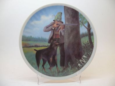 Vintage Wandteller Sammelteller Zierteller "Jäger mit Hund im Wald" mit Aufhänge