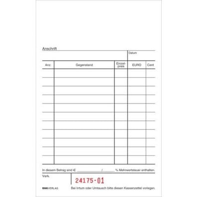 RNK Verlag 2952 Kassenblock, oben geheftet
