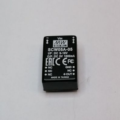 Mean Well SCW05A-5 DC/DC-Wandler 9-18V: + 5V 1000mA 5W