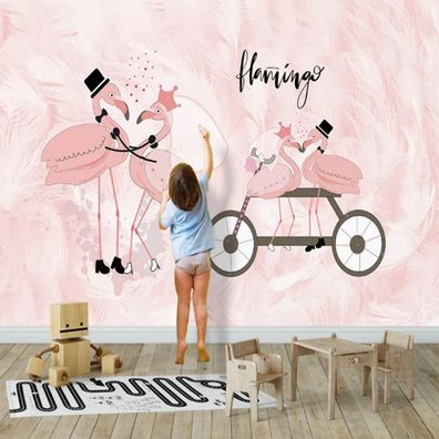 Vlies Fototapete Wandtapete Wandbilder Ins-Stil Paar Flamingo Kinderzimmer 10001
