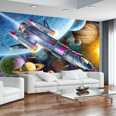 Vlies Fototapete Wandtapete Wandbilder Handgemalte Cartoon Weltraumrakete 10024
