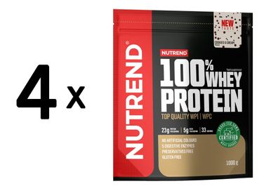 4 x Nutrend 100% Whey Protein, Cookies & Cream - 1000g