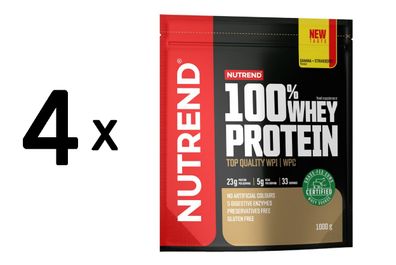 4 x Nutrend 100% Whey Protein, Banana + Strawberry - 1000g