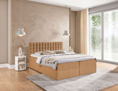 Boxspringbett Schlafzimmerbett TORIBO Premium 160x220cm Stoff Coral Apricot
