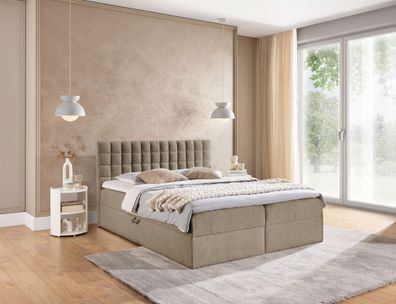 Boxspringbett Schlafzimmerbett TORIBO Premium 120x200cm Stoff Coral Dunkelbeige