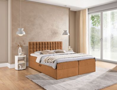 Boxspringbett Schlafzimmerbett TORIBO Premium 180x200cm Stoff Coral Cognac