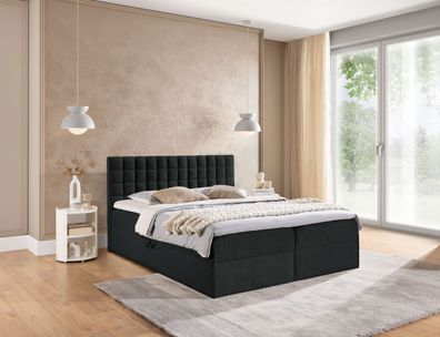 Boxspringbett Schlafzimmerbett TORIBO Premium 140x200cm Stoff Coral Schwarz