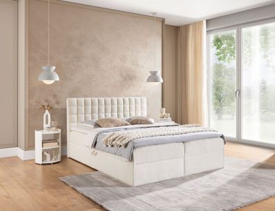 Boxspringbett Schlafzimmerbett TORIBO Premium 160x200cm Stoff Coral Creme