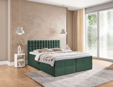 Boxspringbett Schlafzimmerbett TORIBO Premium 160x200cm Stoff Coral Meeresgrün