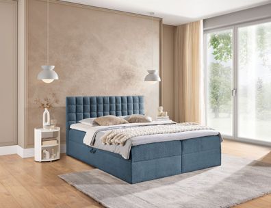Boxspringbett Schlafzimmerbett TORIBO Premium 180x220cm Stoff Coral Himmelblau