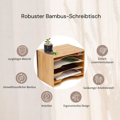 Bambus Schreibtisch Ablage - Mehrlagiger A4 Papier Organizer aus Holz