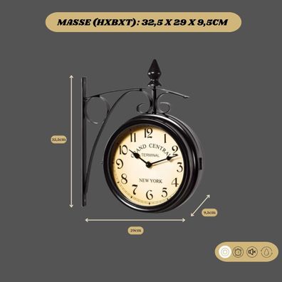 Wanduhr im europäischen Stil - Retro Doppelseitige Uhr aus Schmiedeeisen